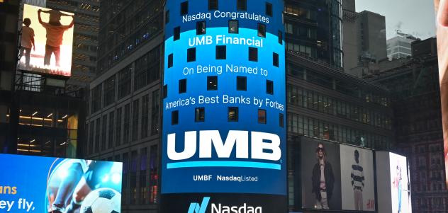 UMB Forbes Best on Nasdaq outdoor sign