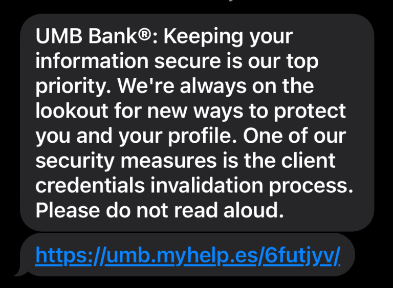 Bank impersonation text scam example