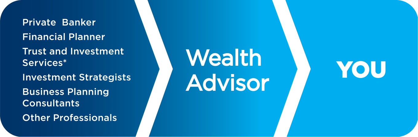 Info graphic text Wealth advisor and you with listing of services