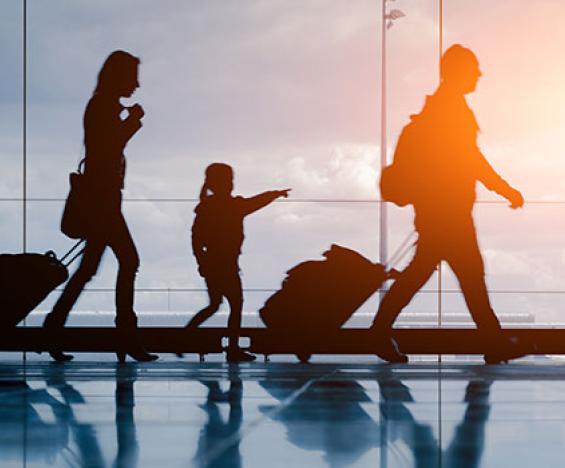 Family shadow travel in airport