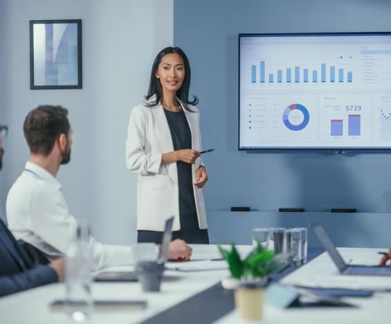 Business woman leading meeting