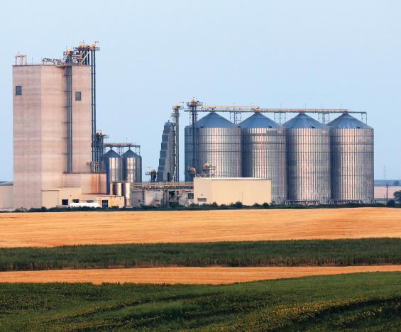 Agriculture silos in field